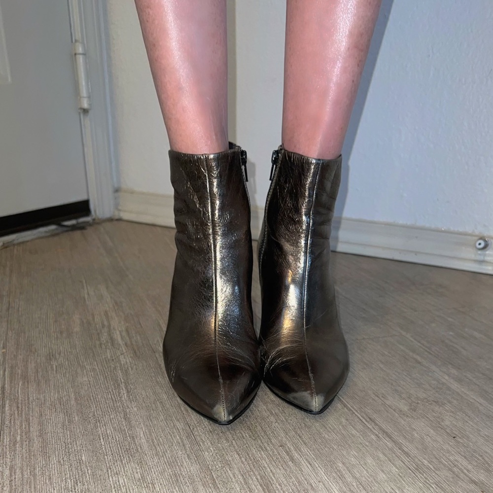 Pewter metallic stiletto booties. Only worn a few times in excellent condition.
